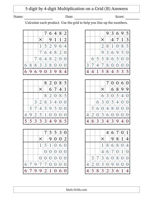 The 5-digit by 4-digit Multiplication with Grid Support (B) Math Worksheet Page 2