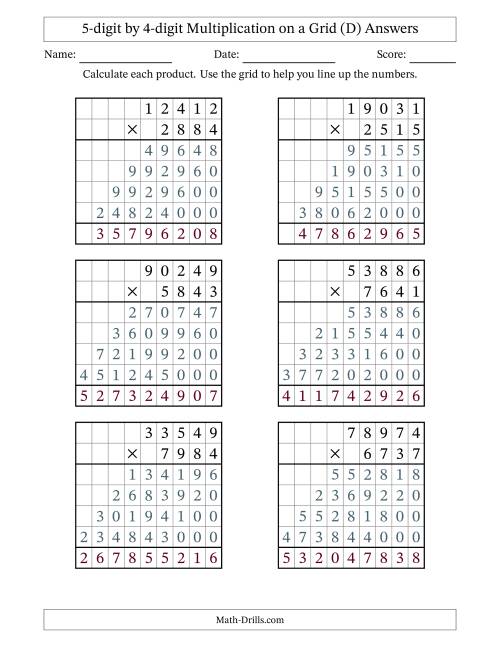 The 5-digit by 4-digit Multiplication with Grid Support (D) Math Worksheet Page 2