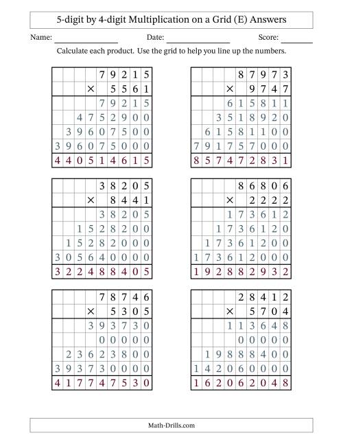 The 5-digit by 4-digit Multiplication with Grid Support (E) Math Worksheet Page 2