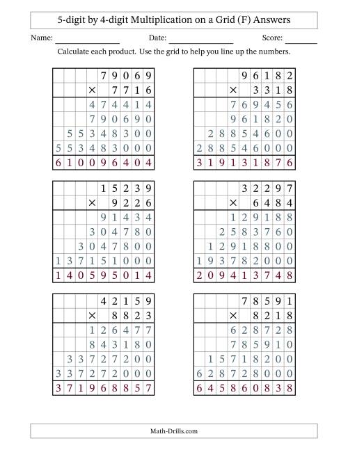 The 5-digit by 4-digit Multiplication with Grid Support (F) Math Worksheet Page 2