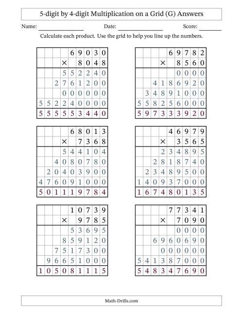 The 5-digit by 4-digit Multiplication with Grid Support (G) Math Worksheet Page 2