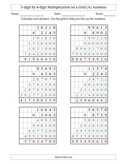 The 5-digit by 4-digit Multiplication with Grid Support (All) Math Worksheet Page 2