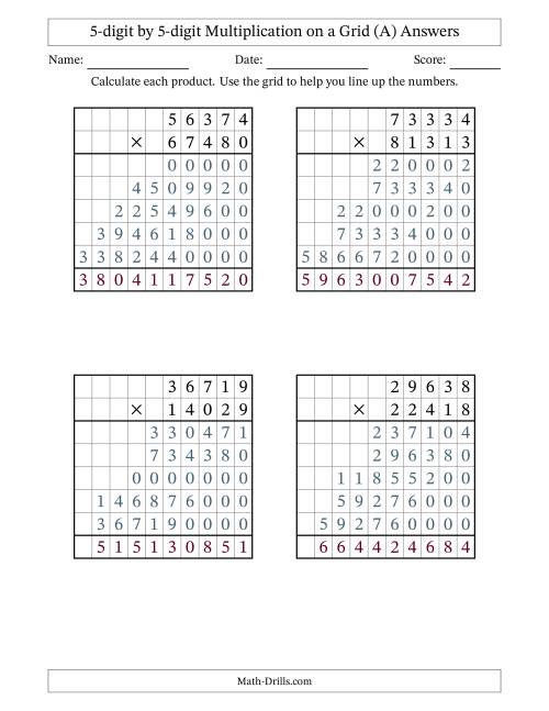 The 5-digit by 5-digit Multiplication with Grid Support (A) Math Worksheet Page 2