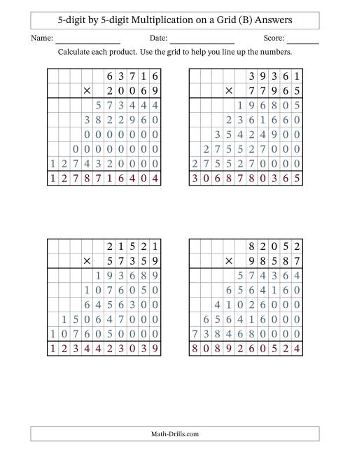 The 5-digit by 5-digit Multiplication with Grid Support (B) Math Worksheet Page 2