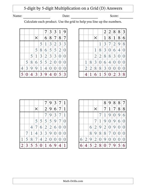 The 5-digit by 5-digit Multiplication with Grid Support (D) Math Worksheet Page 2