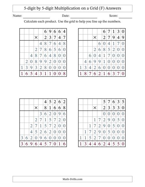 The 5-digit by 5-digit Multiplication with Grid Support (F) Math Worksheet Page 2