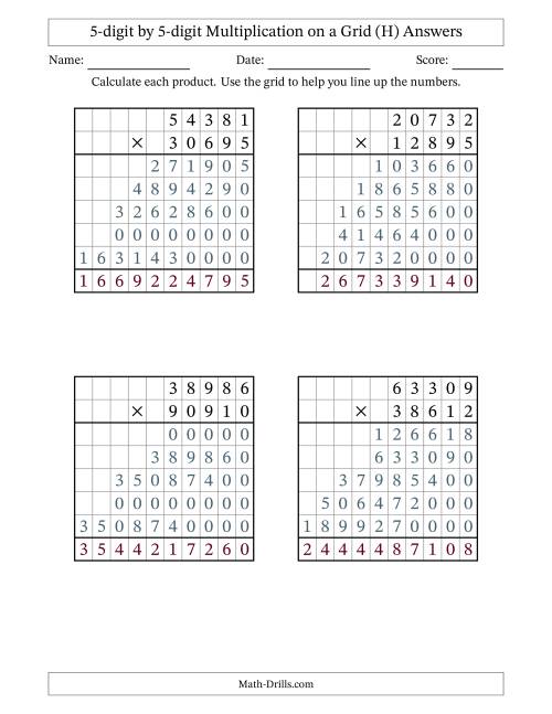 The 5-digit by 5-digit Multiplication with Grid Support (H) Math Worksheet Page 2