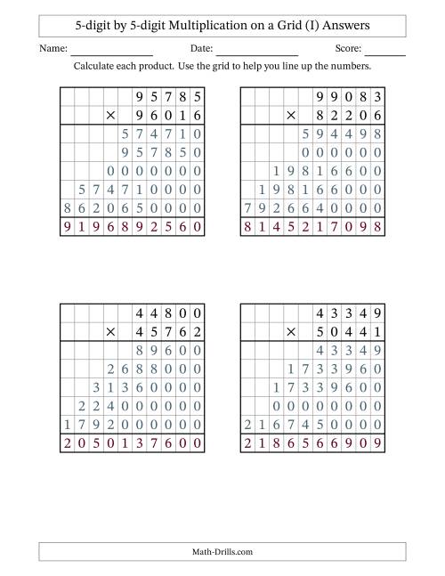 The 5-digit by 5-digit Multiplication with Grid Support (I) Math Worksheet Page 2