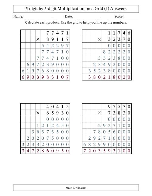 The 5-digit by 5-digit Multiplication with Grid Support (J) Math Worksheet Page 2