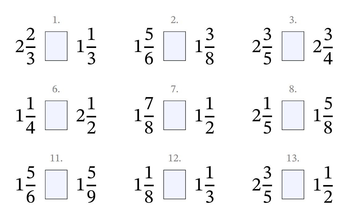 Comparing mixed fractions example questions