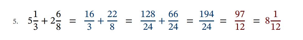 Operations with Two Mixed Fractions with Unlike Denominators, Mixed Fractions Results and All Simplifying Example Answer