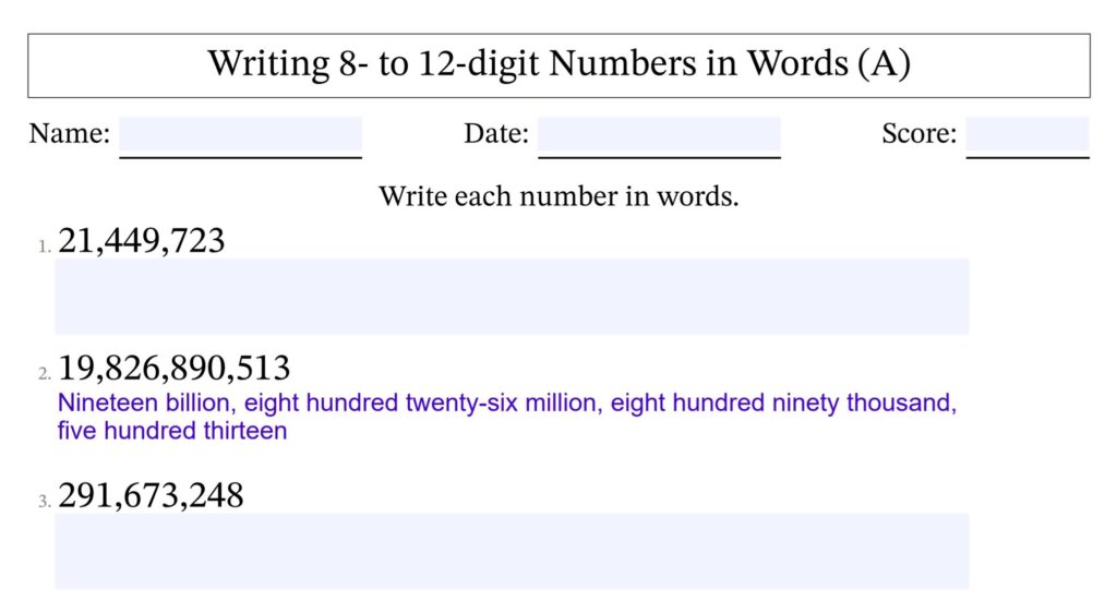 Writing Numbers In Words Fillable Worksheets Math Drills News And Updates