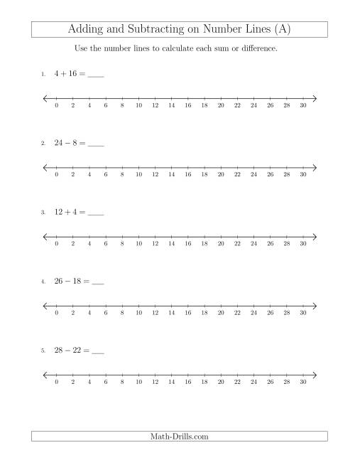 Adding And Subtracting Up To 30 On Number Lines With Intervals Of 2 A 