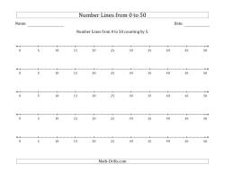 Number Lines from 0 to 50 counting by 5