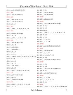 Factors of Numbers 100 to 999