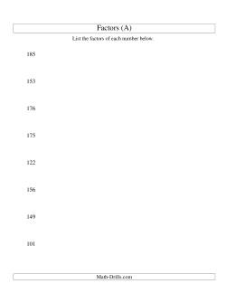 Finding All Factors of a Number (range 100 to 200)