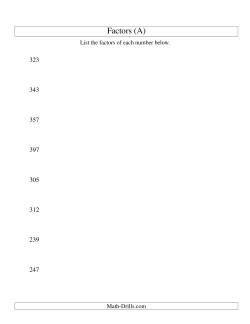 Finding All Factors of a Number (range 200 to 400)