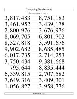 Comparing Numbers to 10,000,000 (U.S. Version)