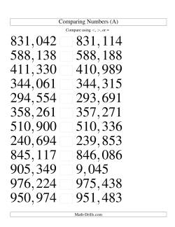 Comparing Numbers to 1,000,000 Tight (U.S. Version)