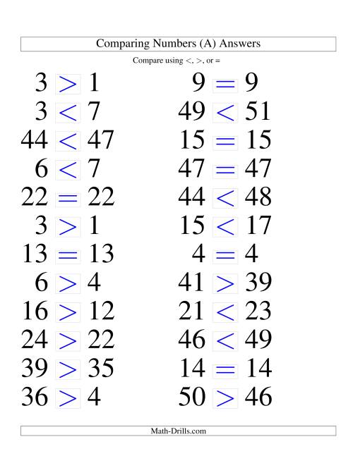 Comparing Numbers To 50 Tight Large Print 