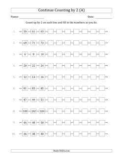 Continue Counting Up by 2 from Various Starting Numbers