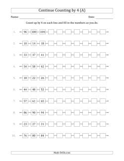 Continue Counting Up by 4 from Various Starting Numbers