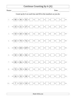 Continue Counting Up by 6 from Various Starting Numbers