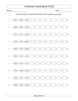 Continue Counting Up by 9 from Various Starting Numbers