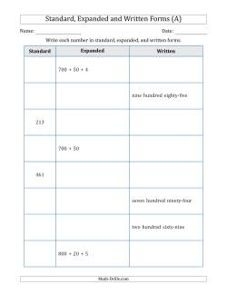 Converting Between Standard, Expanded and Written Forms (3-Digit)