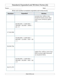 Converting Between Standard, Expanded and Written Forms (8-Digit) U.S./U.K. Version