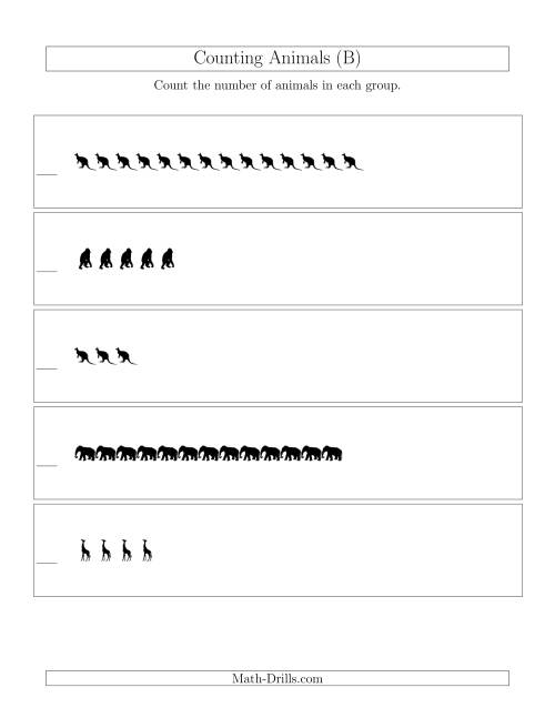 The Counting Animals in Linear Arrangements (B) Math Worksheet