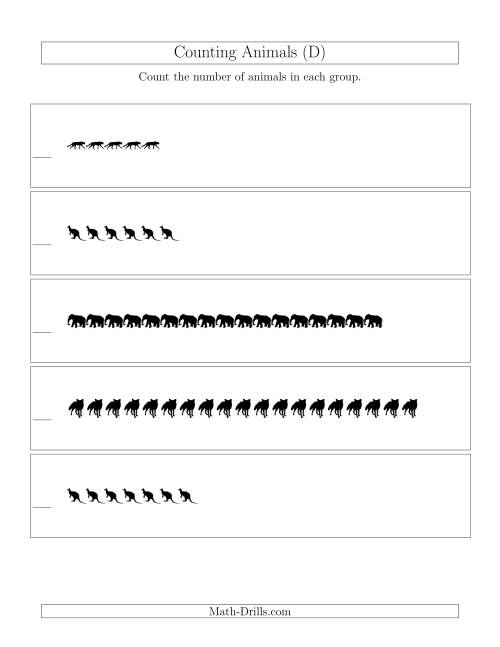 The Counting Animals in Linear Arrangements (D) Math Worksheet