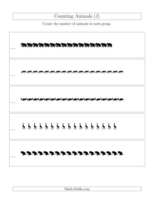 The Counting Animals in Linear Arrangements (J) Math Worksheet