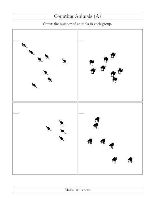 The Counting Animals in Scattered Arrangements (A) Math Worksheet