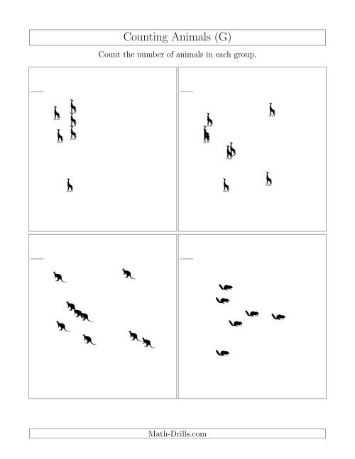The Counting Animals in Scattered Arrangements (G) Math Worksheet