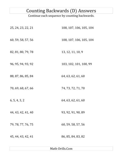 The Counting Backwards from Numbers up to 120 (D) Math Worksheet Page 2
