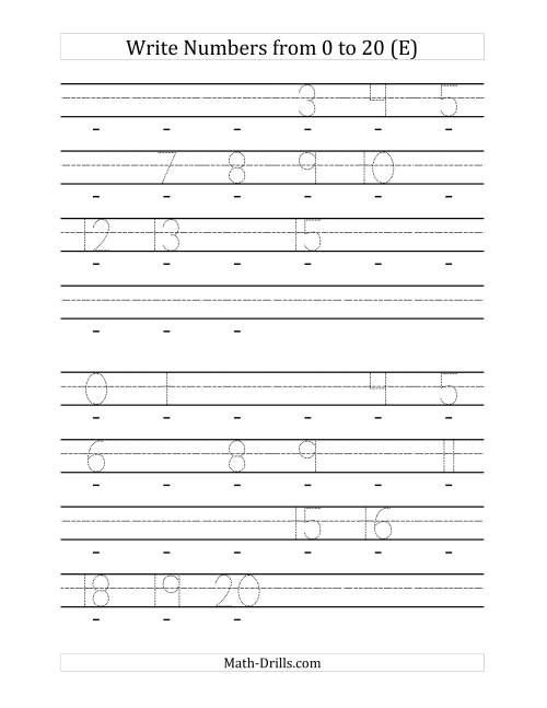 The Writing Numerals from 0 to 20 60pt (E) Math Worksheet