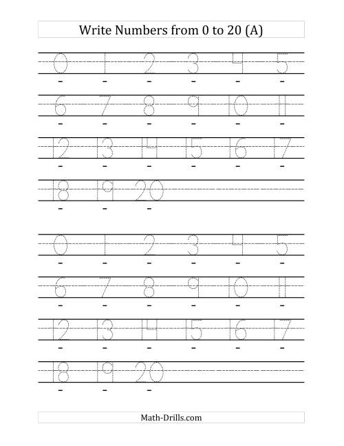 The Writing Numerals from 0 to 20 60pt (All) Math Worksheet