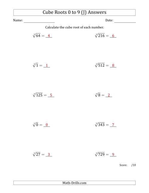 The Cube Roots 0 to 9 (J) Math Worksheet Page 2