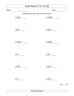 Cube Roots 1 to 12