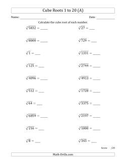 Cube Roots 1 to 20