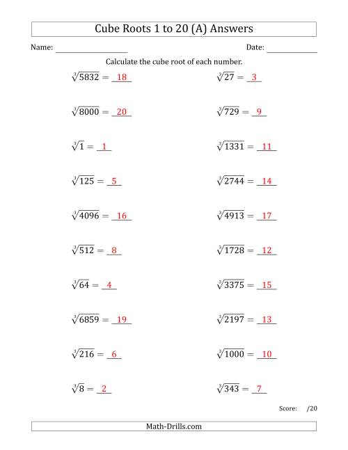The Cube Roots 1 to 20 (All) Math Worksheet Page 2