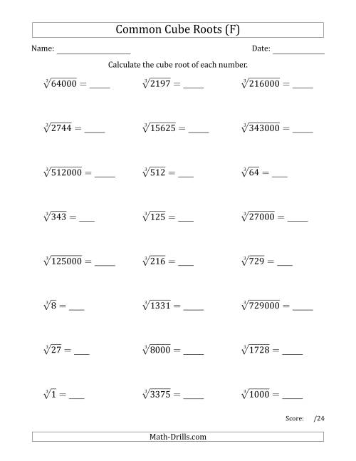 The Common Cube Roots (F) Math Worksheet