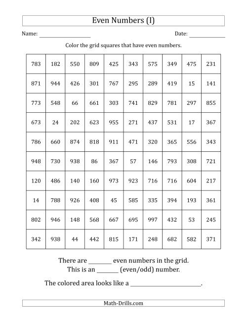 The Coloring in Even Numbered Squares to Make a Picture (I) Math Worksheet