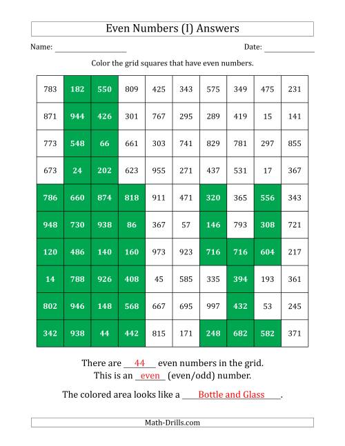 The Coloring in Even Numbered Squares to Make a Picture (I) Math Worksheet Page 2