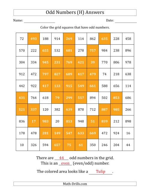 The Coloring in Odd Numbered Squares to Make a Picture (H) Math Worksheet Page 2