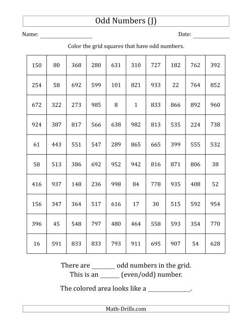 The Coloring in Odd Numbered Squares to Make a Picture (J) Math Worksheet