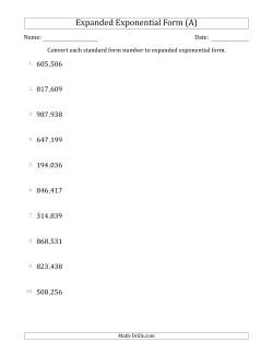 Converting Standard Form Numbers to Expanded Exponential Form (6-Digit Numbers) (US/UK)