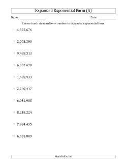 Converting Standard Form Numbers to Expanded Exponential Form (7-Digit Numbers) (US/UK)