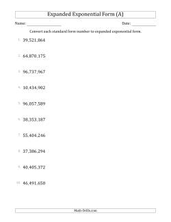 Converting Standard Form Numbers to Expanded Exponential Form (8-Digit Numbers) (US/UK)